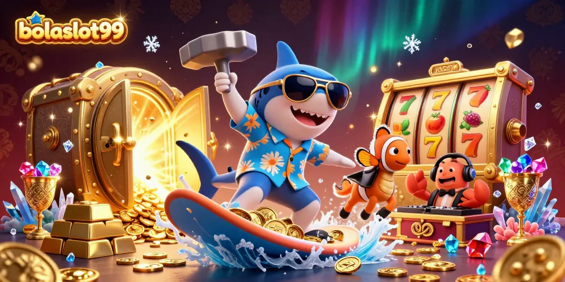 Experience the thrill of bolaslot99 with vibrant characters amidst gold and jewels.