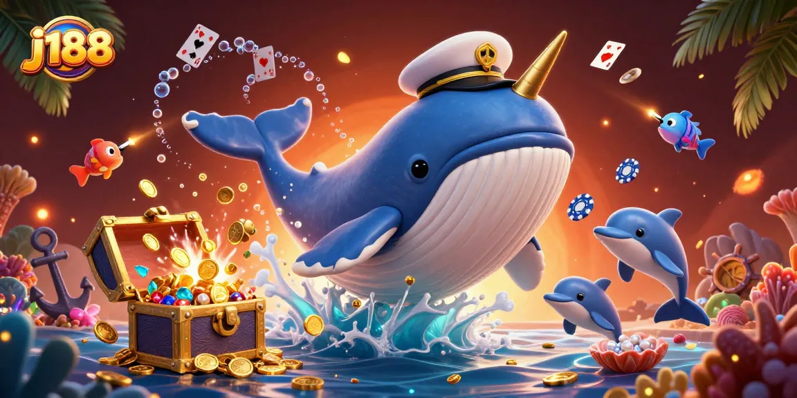 Engage in thrilling j188 casino gameplay with a whimsical underwater scene featuring playful dolphins and treasures.