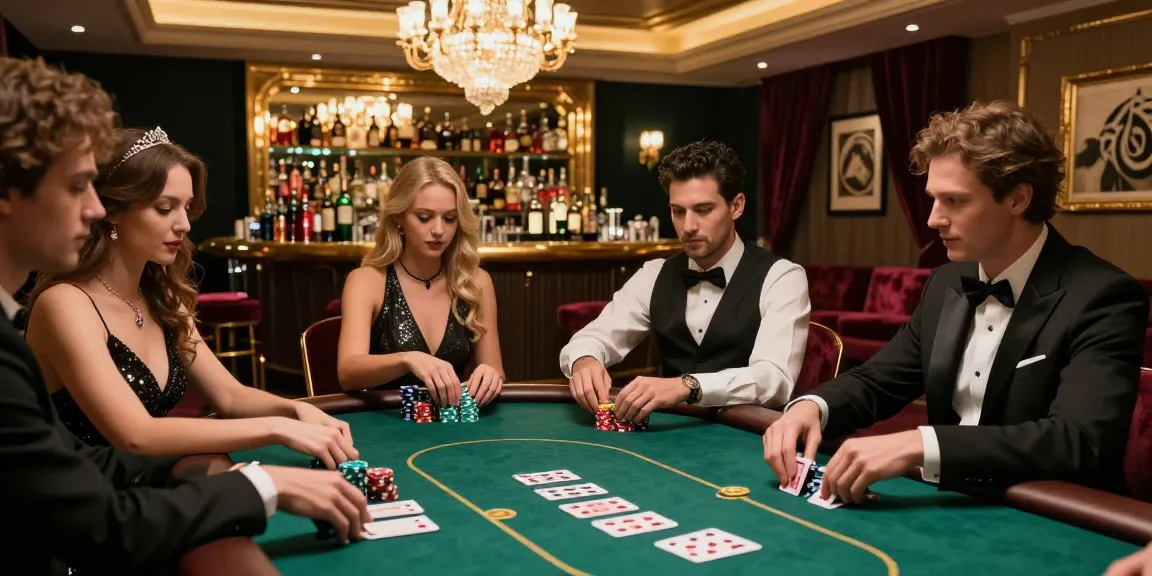 Suasana bermain di meja poker mewah LUXURY777 dengan lampu gantung berkilau.