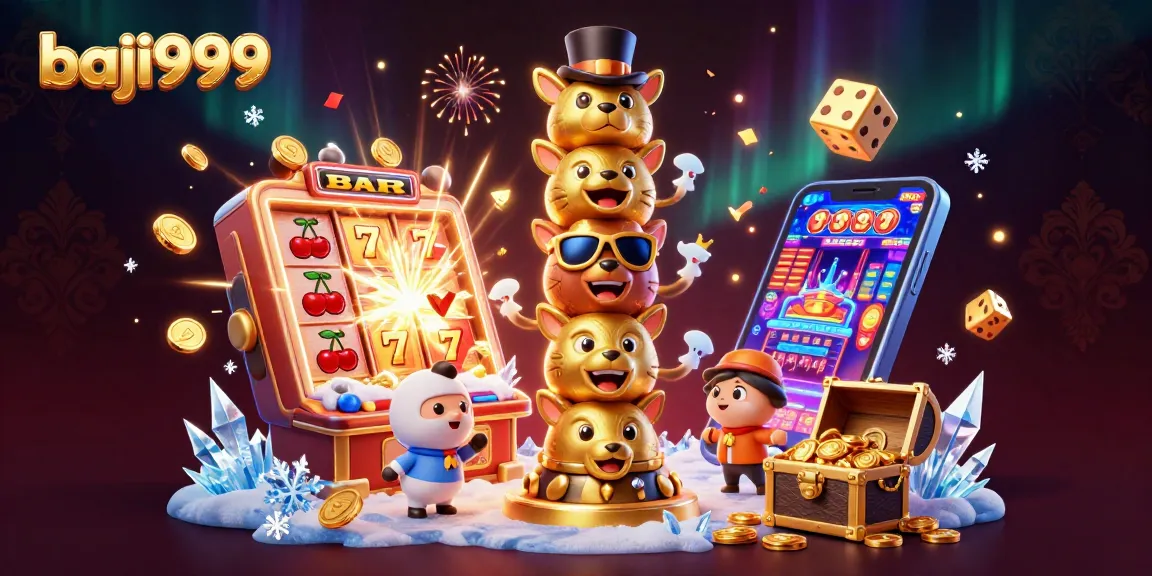 Play exciting games at baji9999, featuring a vibrant casino scene with jackpots and colorful elements.