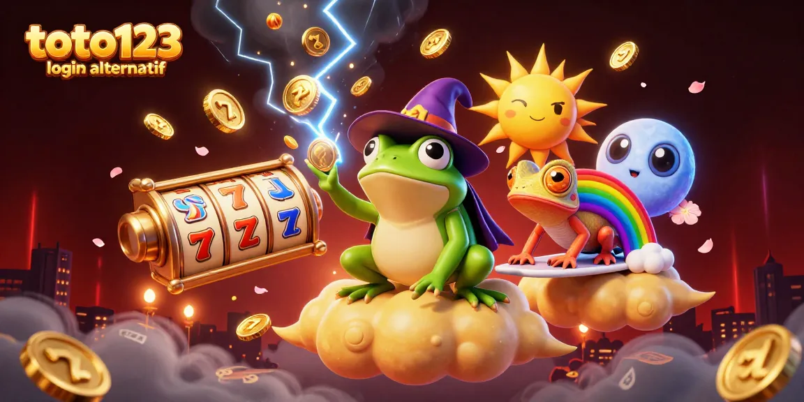 Experience the excitement at toto123 login alternatif with golden coins, slots, and rich casino imagery