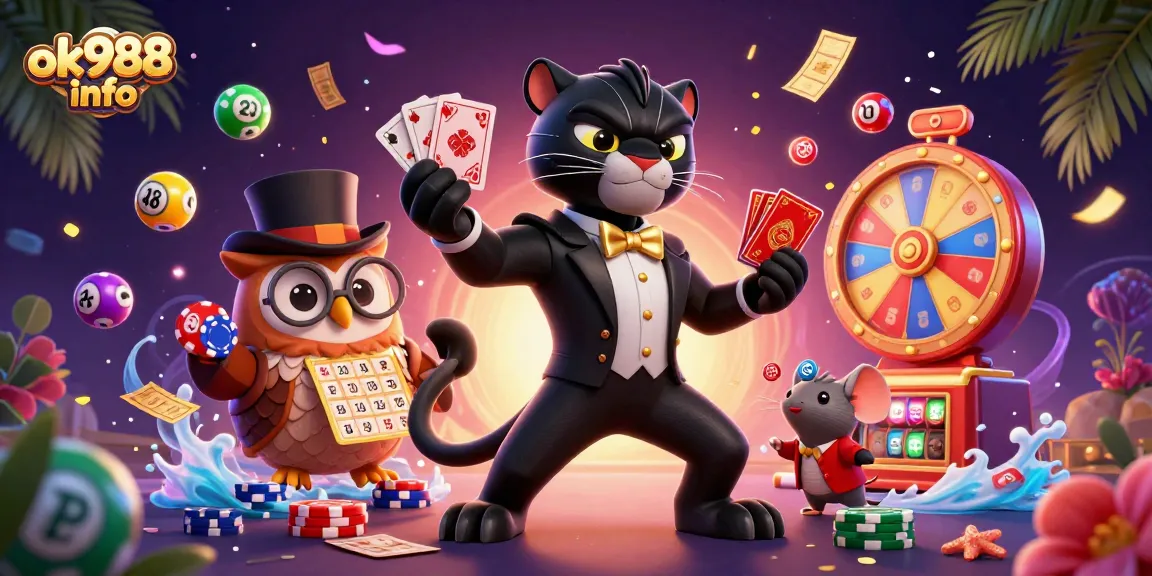 Play and win with exciting games at ok988 info featuring a stylish black panther and friends!