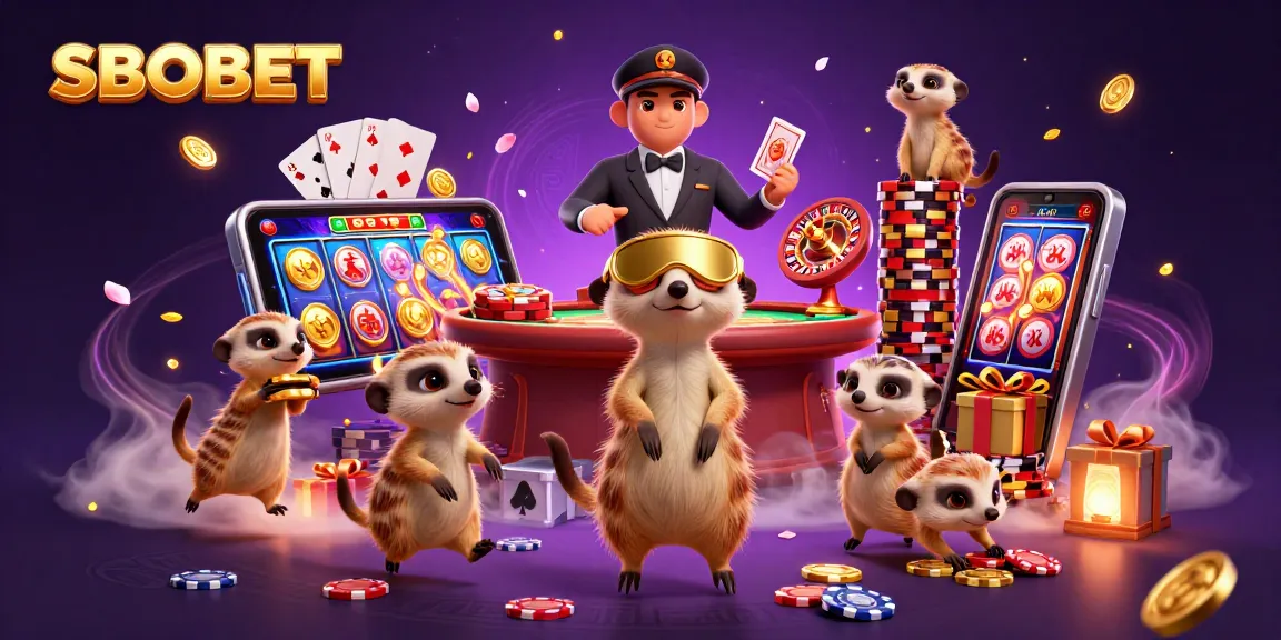 SBOBET เปิดคาสิโนที่จัดการโดยมีกอริลลาตัวน้อยในภาพ 3D ที่แสดงถึงเกมสล็อตและพนัน