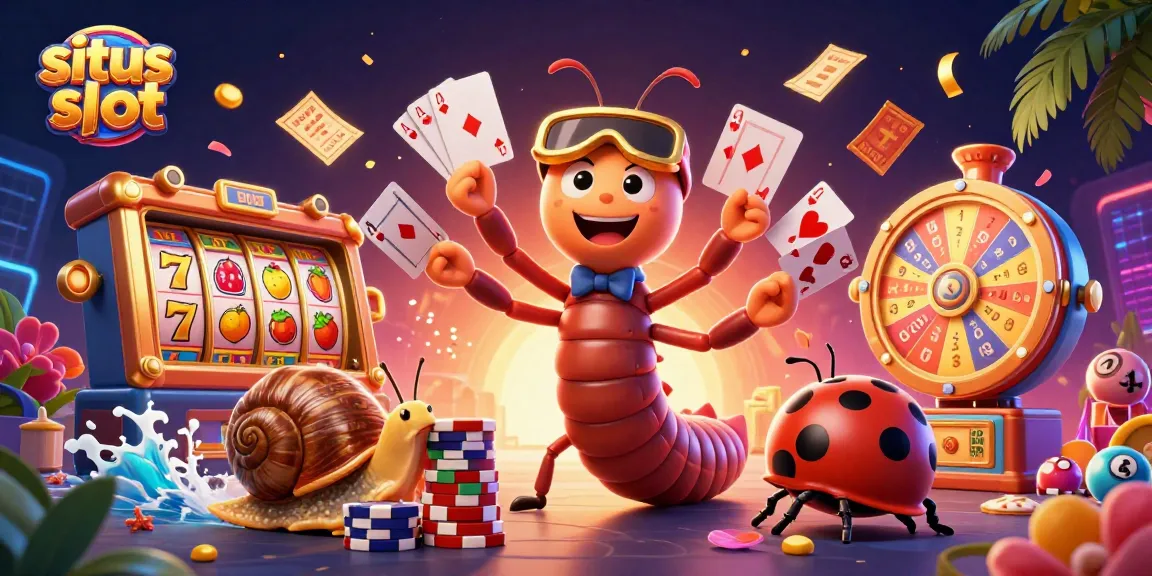 Engage with situs slot in this dynamic casino scene featuring vibrant characters and game elements.