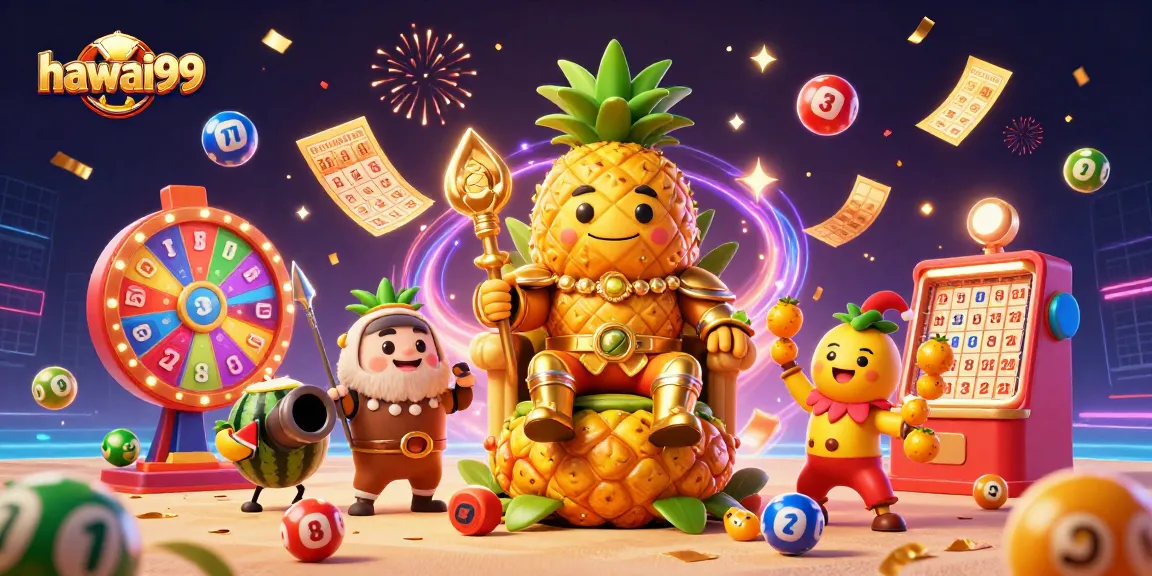 Engage with hawai99's vibrant casino themes featuring colorful lottery balls and interactive characters.