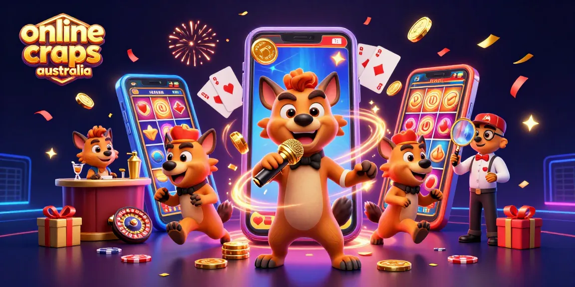 Engage in online craps Australia with hyena characters in a vibrant casino scene filled with excitement.