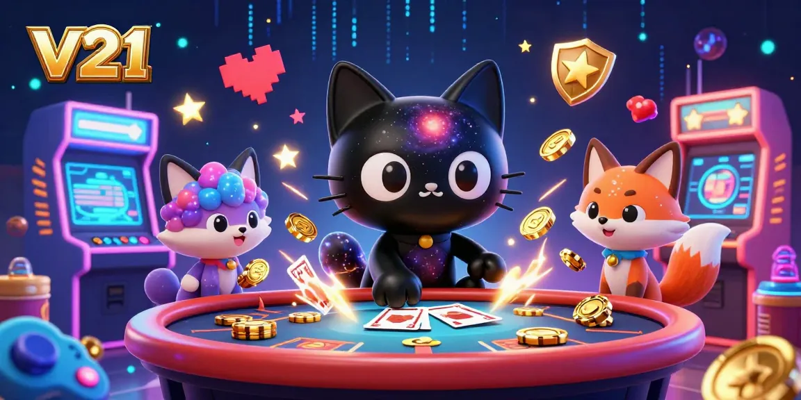 Mainkan v21 dengan kucing hole hitam dan rubah nebula di meja kasino yang megah.
