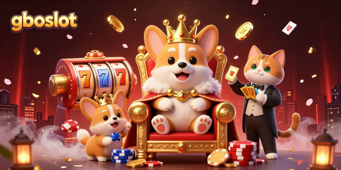 Permainan slot menarik di gboslot dengan karakter kartun corgi yang royal dan elemen keberuntungan.