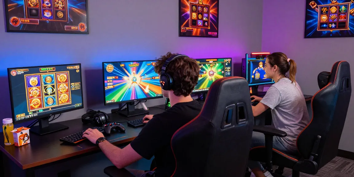 Players enjoying engaging toto slot games in a vibrant gaming setup.
