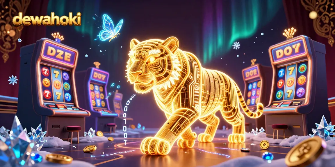 Experience excitement with dewahoki in a vibrant casino full of spinning slot machines and golden tigers.