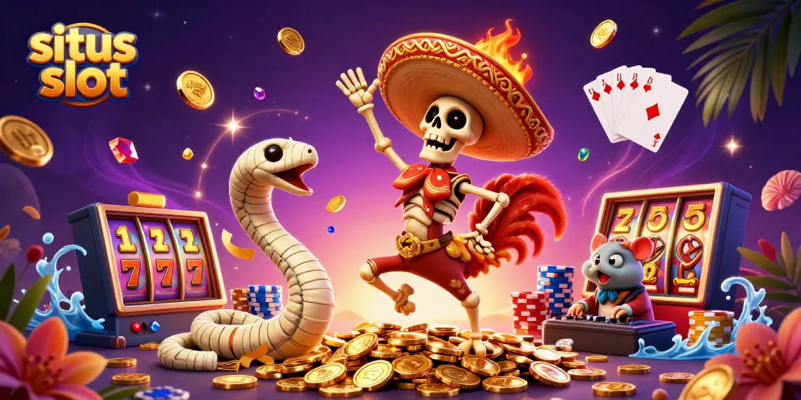 Experience situs slot with vibrant 3D illustration showcasing a dynamic casino scene.