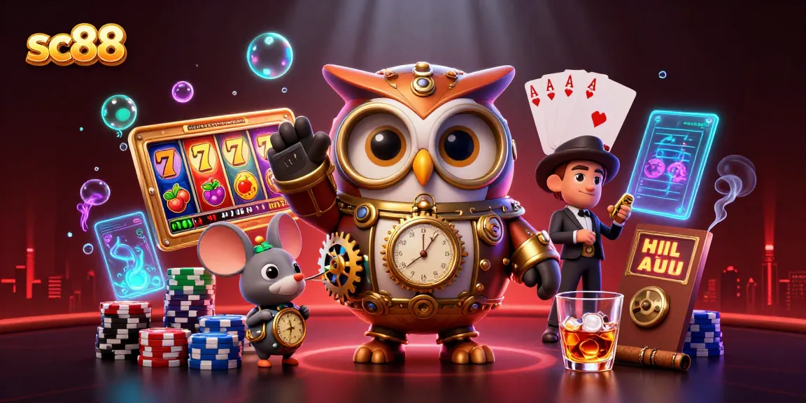 Enjoy thrilling gameplay at sc88 with a vibrant 3D casino scene featuring lucky symbols and poker elements.