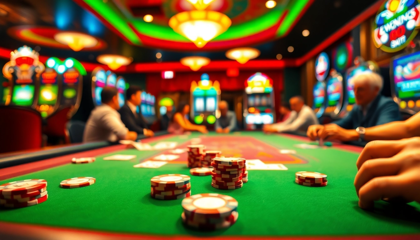 Menangkan permainan di meja poker oja89 dengan pencahayaan cerah dan suasana kasino yang hidup.