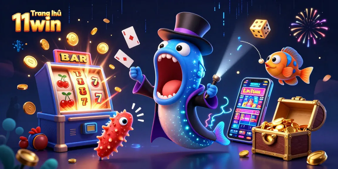 Engage with the magic at Trang chủ 11win as a bioluminescent eel shows card tricks in a vibrant casino scene.